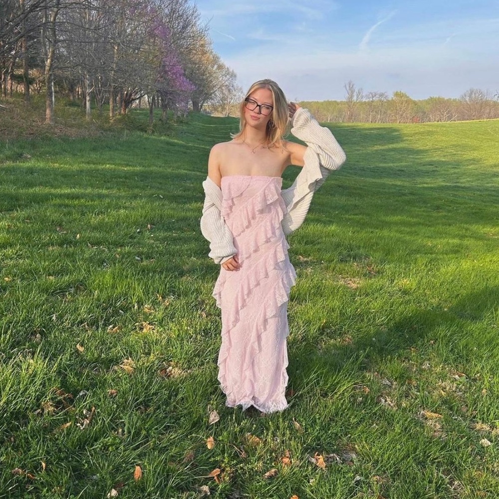 Strapless ruffled Pink Dress